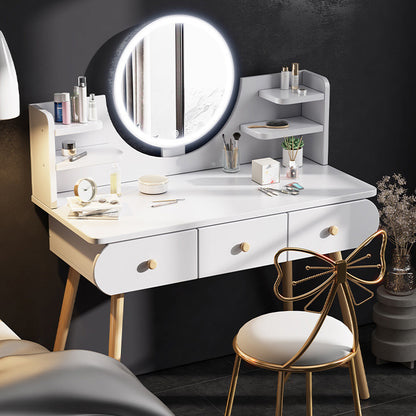 Beauty LED Vanity Dressing Table with Mirror Stool and Storage Drawers Set