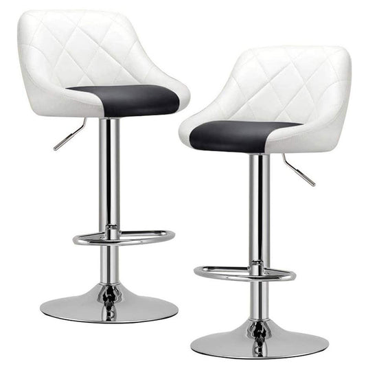 Set of 2 Modern High Back Faux Leather Bar Stools White Black