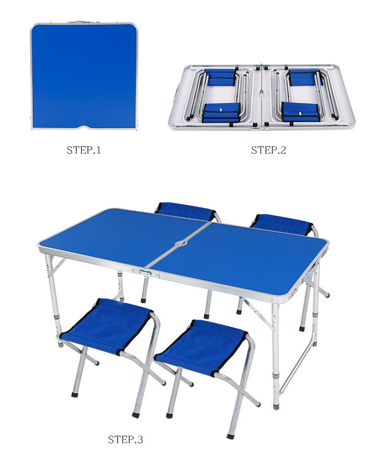 5-Piece Folding Camping Table and Chairs Set for Outdoor Activities Blue