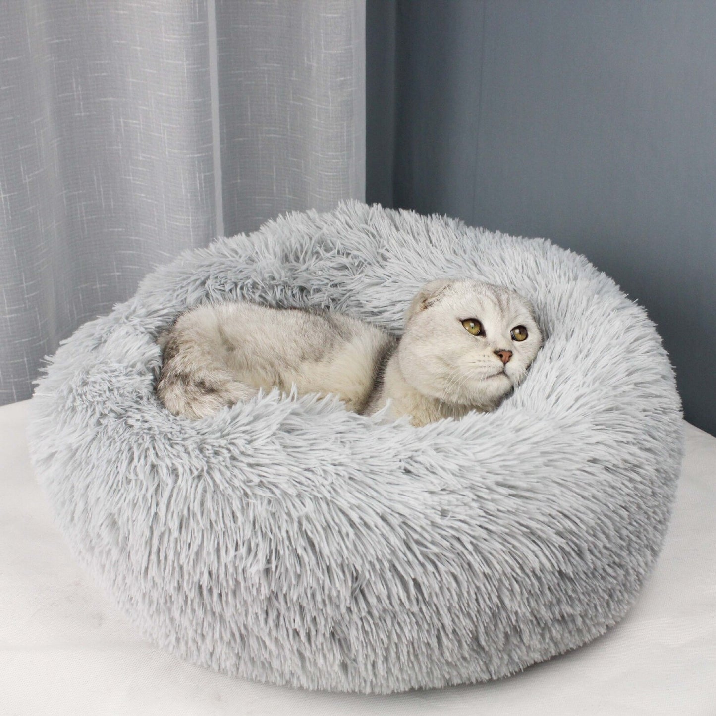 40cm Cozy Plush Soft Fluffy Pet Bed for Dogs and Cats Light Grey