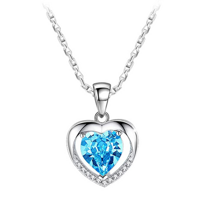 Elegant Sterling Silver Heart Pendant Necklace with Blue CZ Diamond