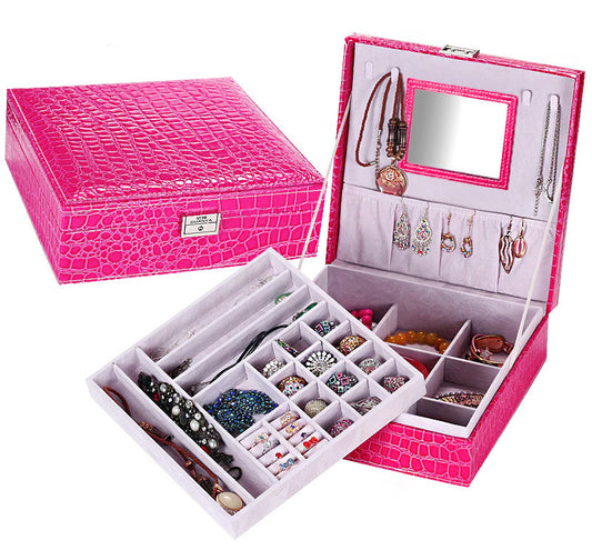 Elegant Pink Crocodile Leather Jewellery Box Organiser