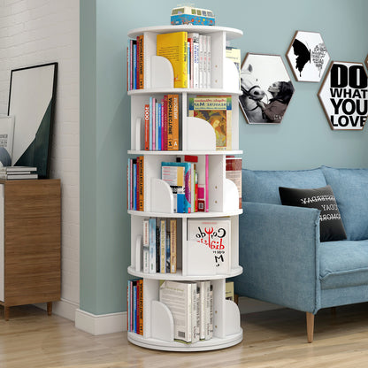 5 Tier Rotating Display Shelf Bookcase Organizer White