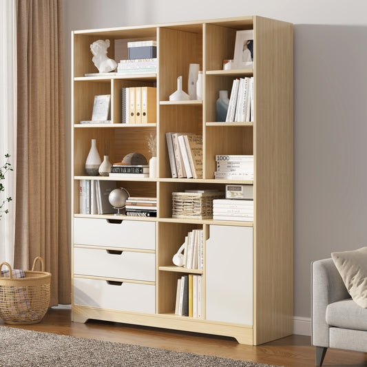 Combination Wardrobe Cupboard Bookshelf with Drawer and Cabinet Oak