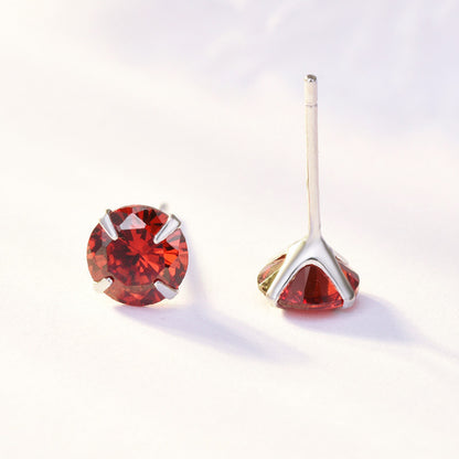 Sterling Silver 2 Carats CZ Diamond Stud Earrings Elegant Ruby