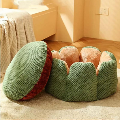 60cm Large Cactus Flower Petal Shaped Pet Bed Comfy Cat Dog Nest Green