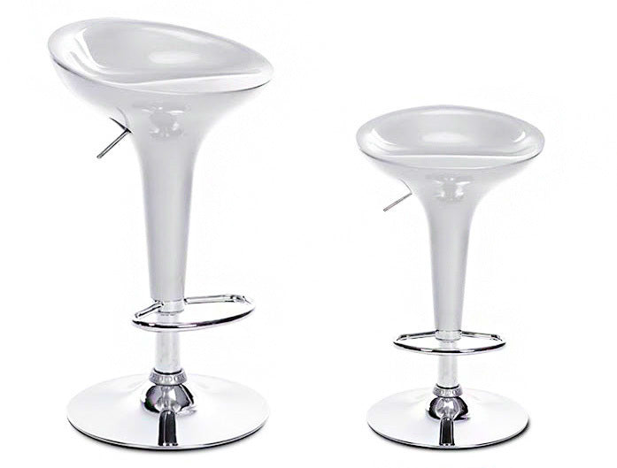 Set of 2 High Gloss Designer Bar Stools Modern White