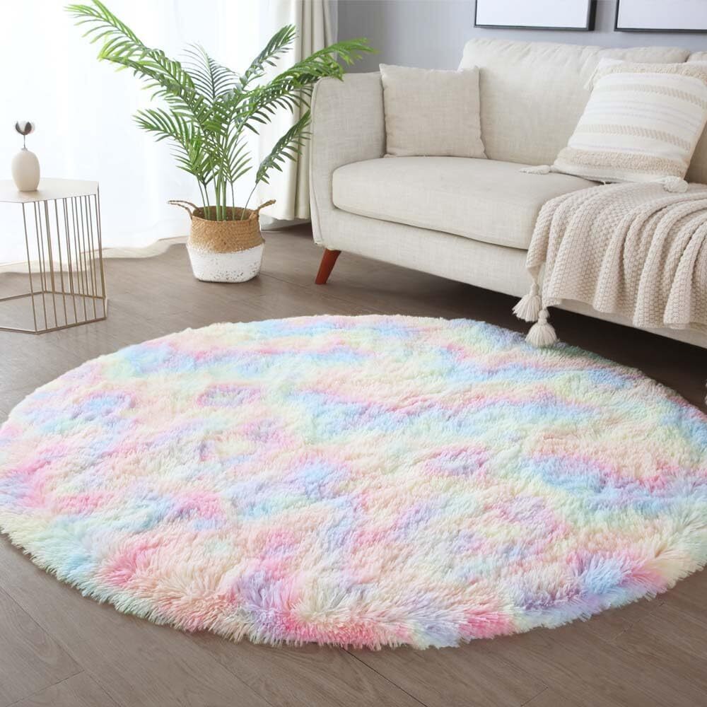 2m Large Infinity Round Shag Rug Soft Cozy Rainbow Dream