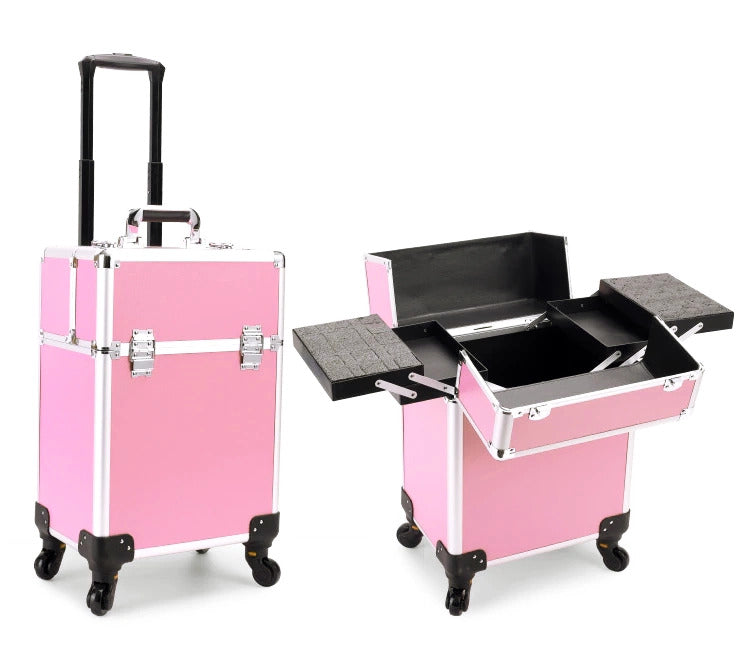 Professional Beauty Makeup Travel Organizer Suitcase for Cosmetics Pink