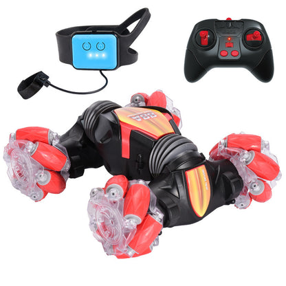 Hand Gesture Remote Control LED Stunt Car for Kids Red