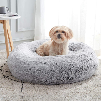 40cm Cozy Plush Soft Fluffy Pet Bed for Dogs and Cats Light Grey