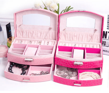 Hot Pink Luxury PU Leather Jewelry Box Organizer