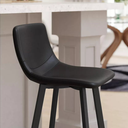 Set of 2 Modern Faux Leather Bar Stools Black