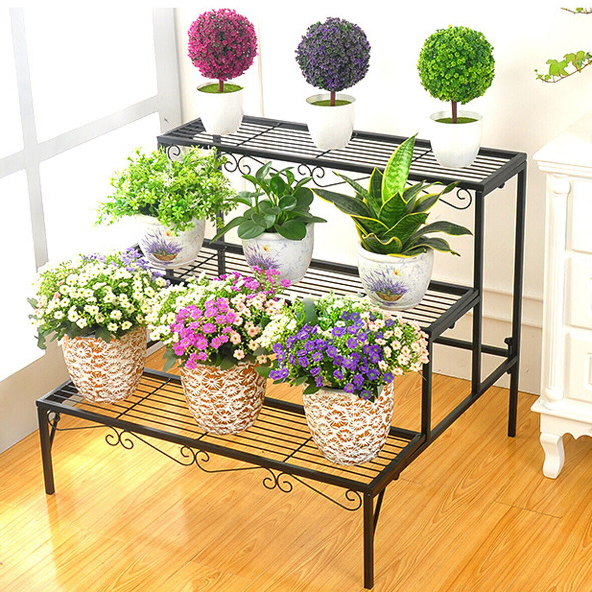 Elegant Metal Garden Plant Stand Shelf Display Rack Flower Pot Holder Organizer