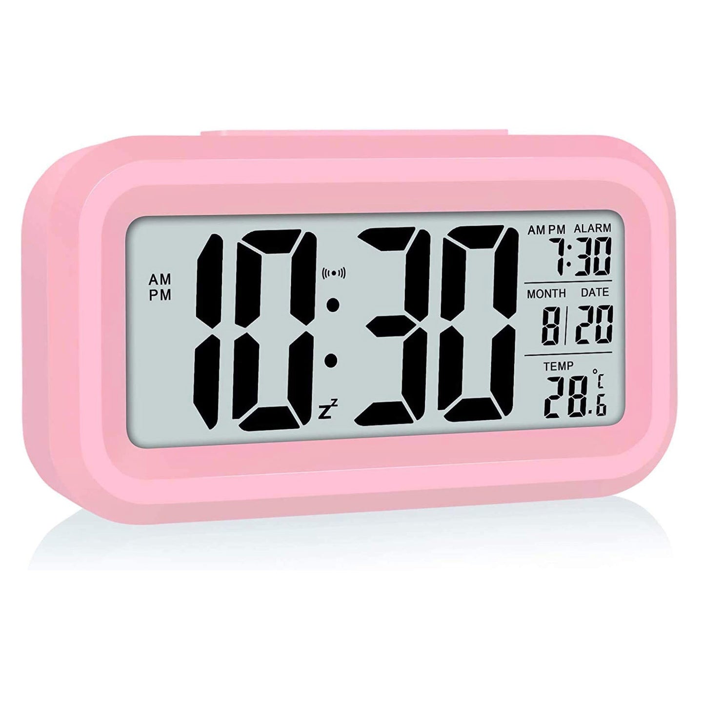 Automatic Digital Sensor Snooze Alarm Clock for Desk Pink