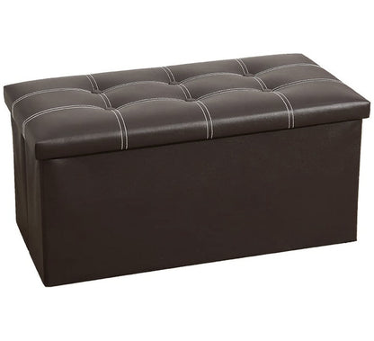 XL Foldable PU Leather Storage Ottoman Dark Brown