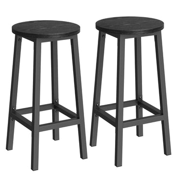 Set of 2 Modern Industrial Bar Stools Black Wood & Metal Design