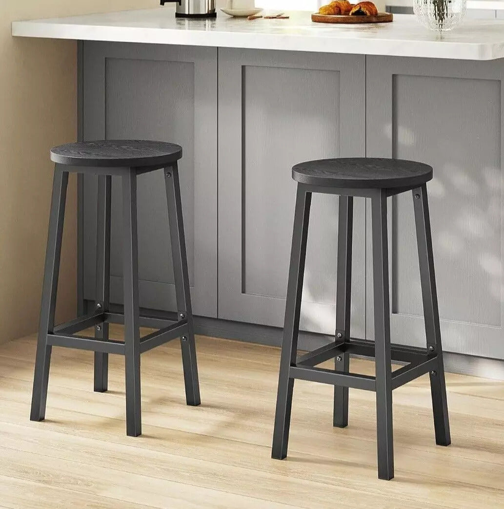 Modern Industrial Bar Stool Black Wood & Metal Design