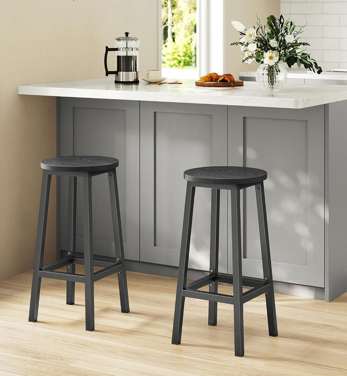 Modern Industrial Bar Stool Black Wood & Metal Design