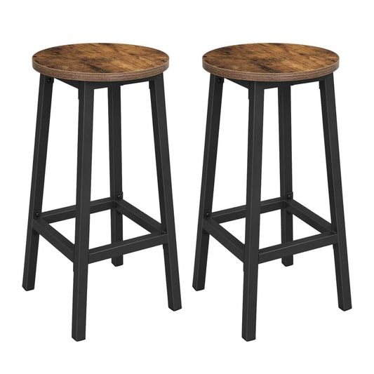 Set of 2 Rustic Industrial Bar Stools Wood & Metal Design