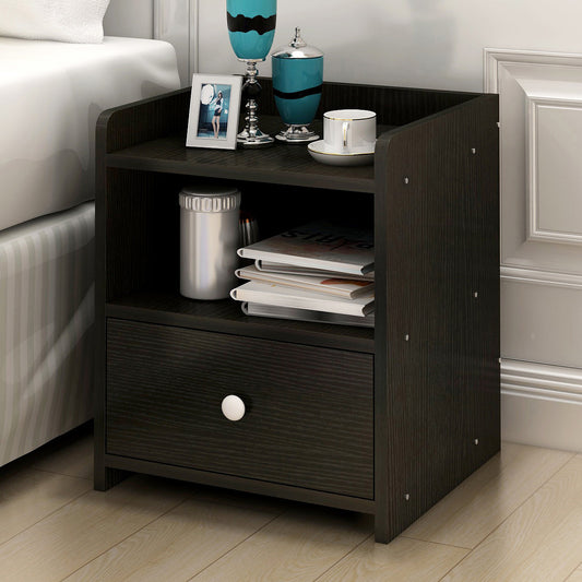 2 Pack Elegant Bedside Table with Drawer Black Wood