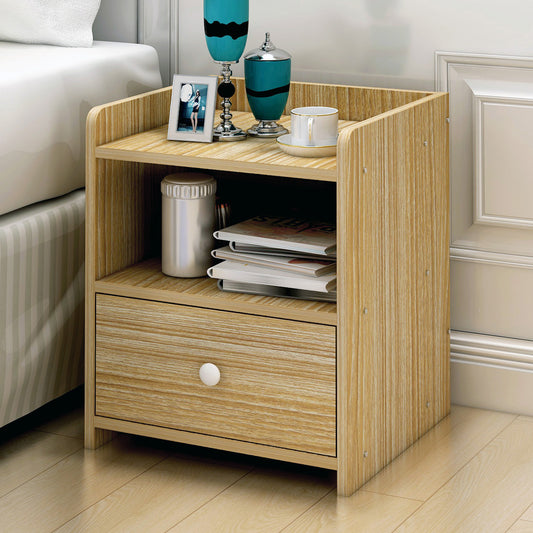 2 Pack Elegant Bedside Table with Drawer Oak