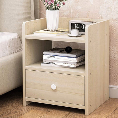 2 Pack Elegant Bedside Table with Drawer White Oak