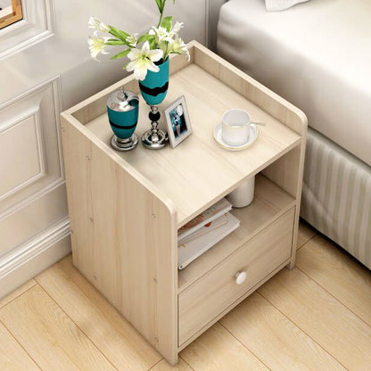 2 Pack Elegant Bedside Table with Drawer White Oak