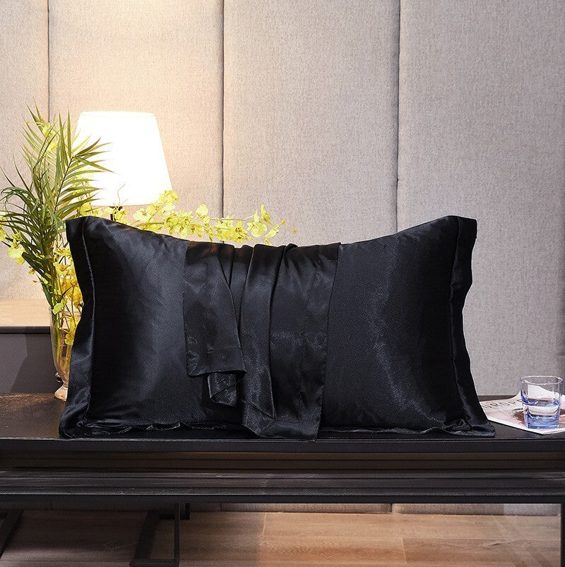 Set of 2 Luxury Silk Satin Pillowcases Soft and Smooth Bedding Black