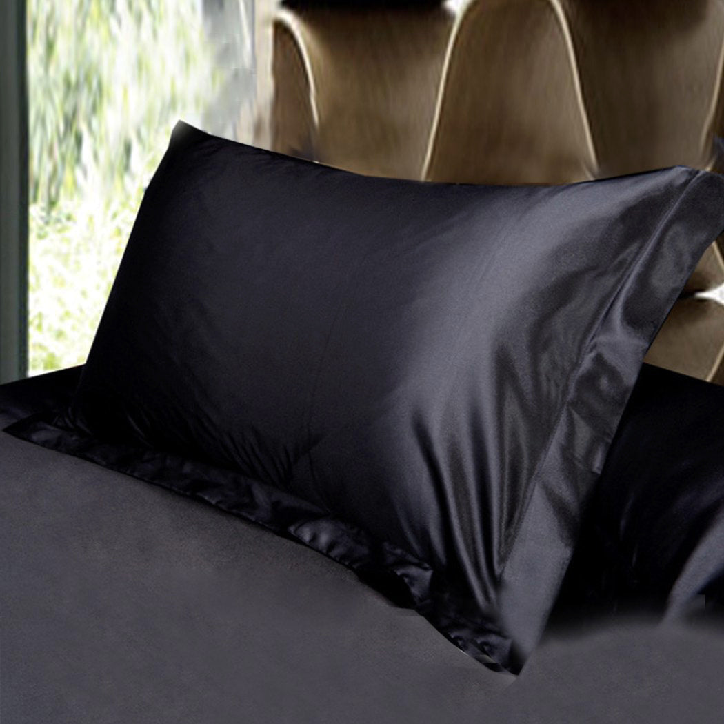 Set of 2 Luxury Silk Satin Pillowcases Soft and Smooth Bedding Black