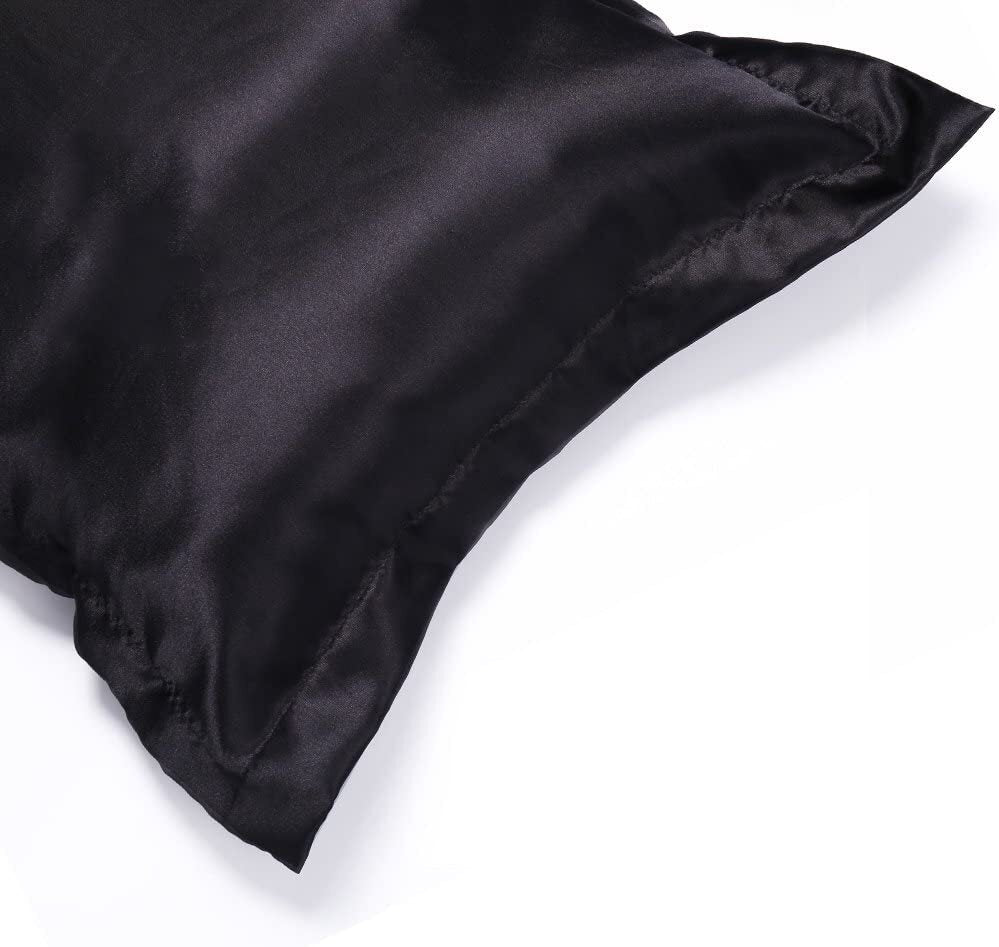 Set of 2 Luxury Silk Satin Pillowcases Soft and Smooth Bedding Black