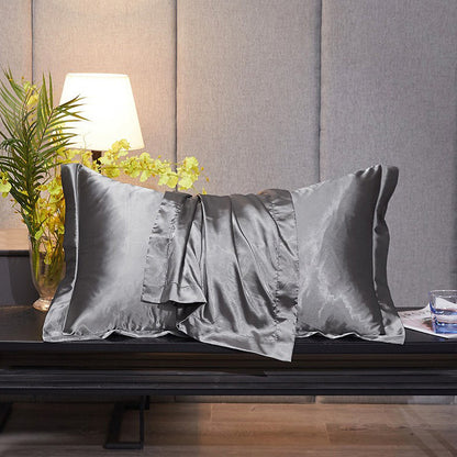 Set of 2 Luxury Silk Satin Pillowcases Soft and Smooth Bedding Grey