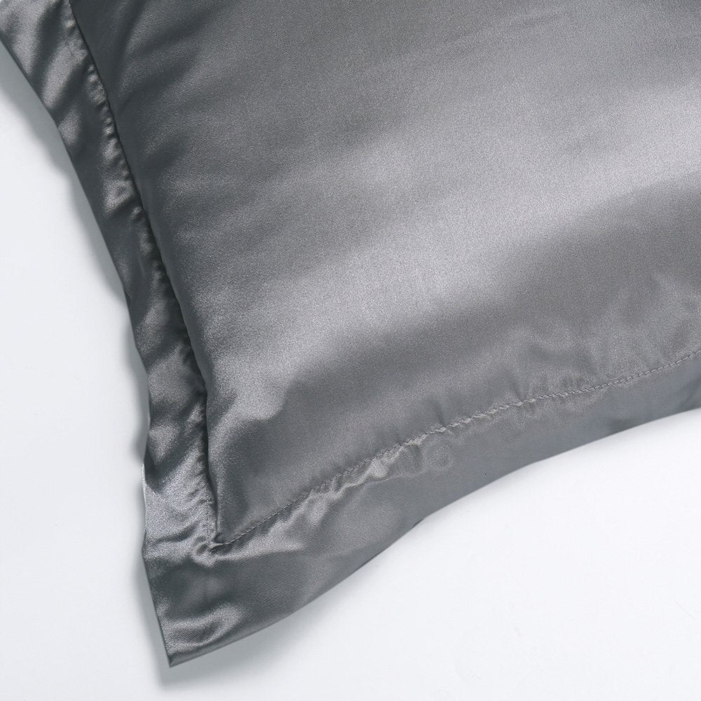 Set of 2 Luxury Silk Satin Pillowcases Soft and Smooth Bedding Grey