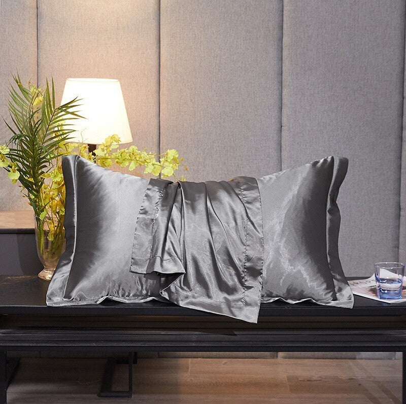 Set of 2 Luxury Silk Satin Pillowcases Soft and Smooth Bedding Grey