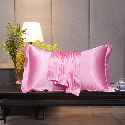 Set of 2 Luxury Silk Satin Pillowcases Soft and Smooth Bedding Pink