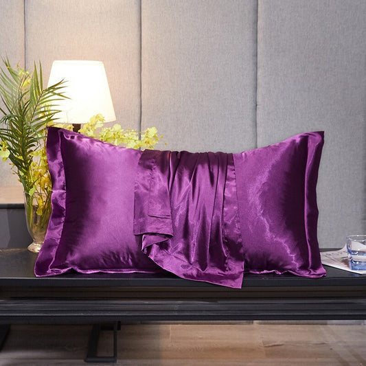 Set of 2 Luxury Silk Satin Pillowcases Soft and Smooth Bedding Purple