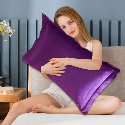 Set of 2 Luxury Silk Satin Pillowcases Soft and Smooth Bedding Purple