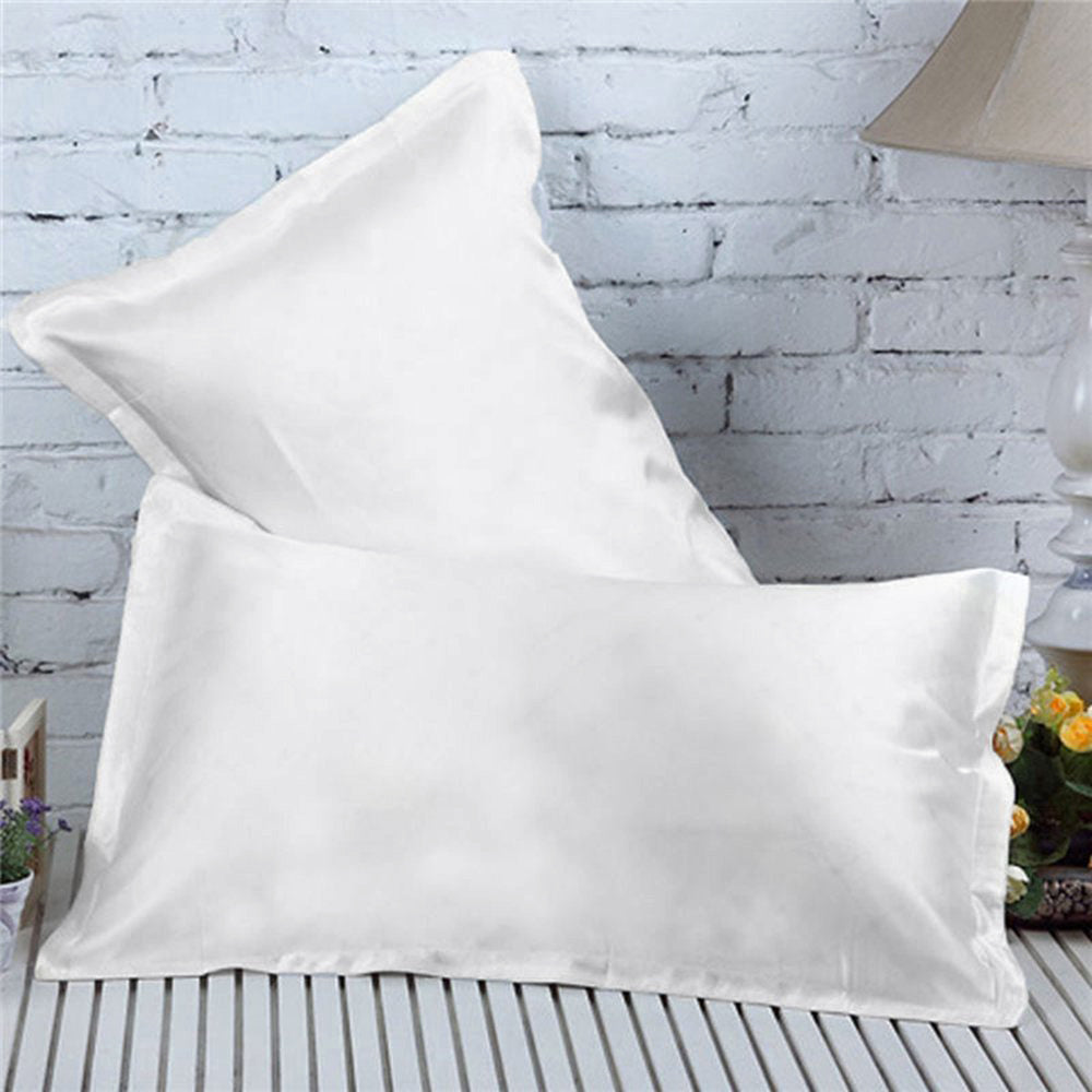 Set of 2 Luxury Silk Satin Pillowcases Soft and Smooth Bedding White