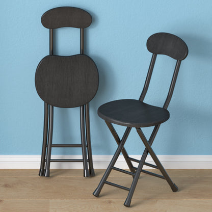 Pack of 2 Stylish Steel and Wood Folding Chairs Black