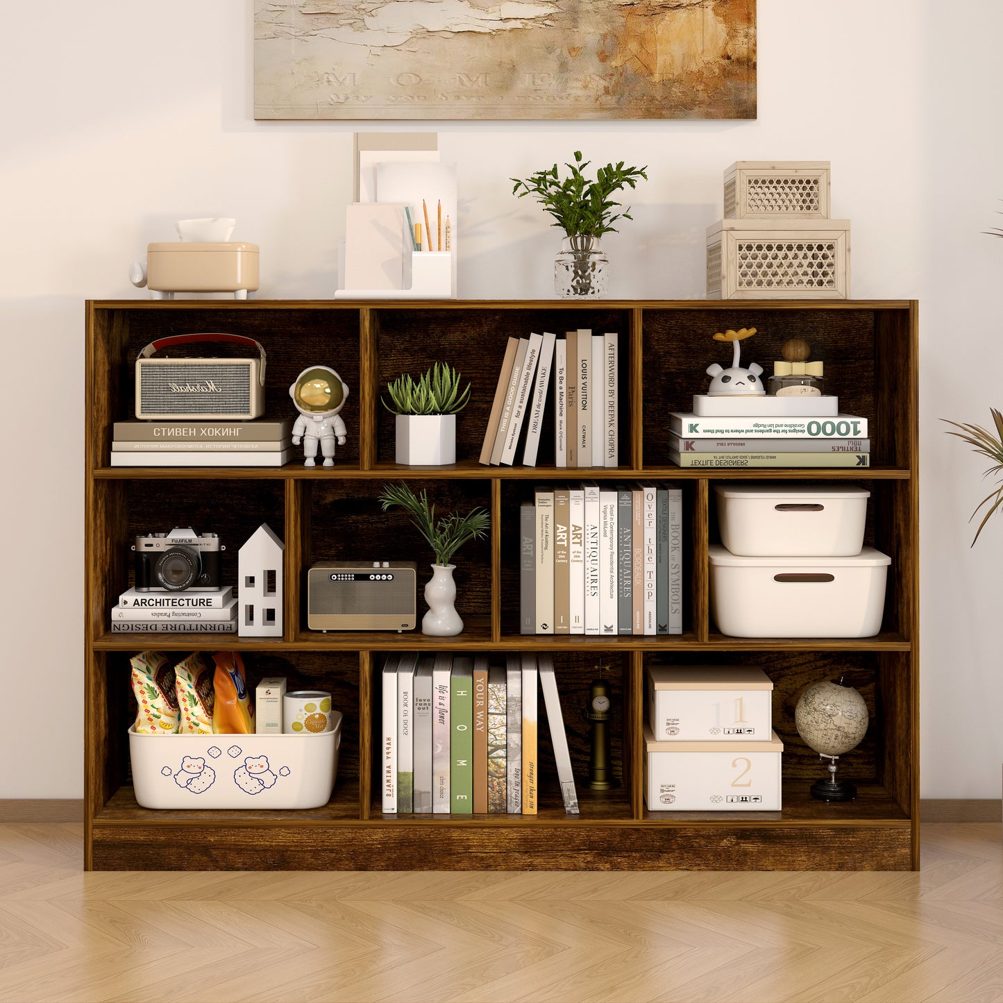 9 Shelf Bookshelf Display Cabinet Bookcase Shelf Organiser Rustic Wood
