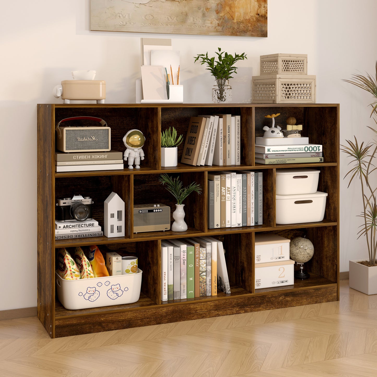 9 Shelf Bookshelf Display Cabinet Bookcase Shelf Organiser Rustic Wood
