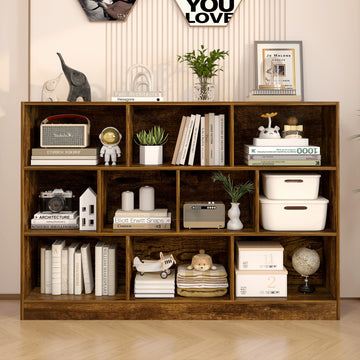 9 Shelf Bookshelf Display Cabinet Bookcase Shelf Organiser Rustic Wood