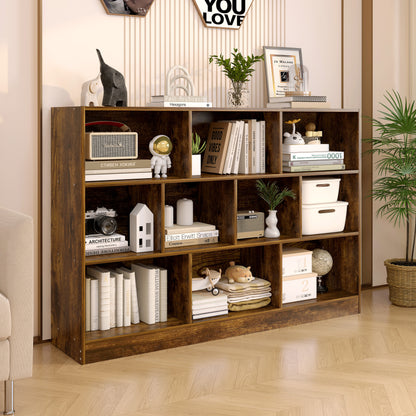 9 Shelf Bookshelf Display Cabinet Bookcase Shelf Organiser Rustic Wood