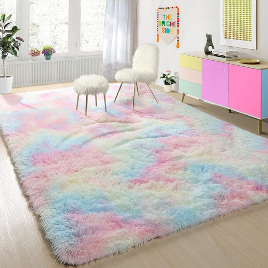 4m Extra Large 400 x 200 Soft Comfortable Shag Rug Rainbow