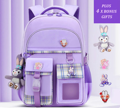 Large Deluxe Backpack Girl's Cute School Bag with Plushie and Accessories Purple