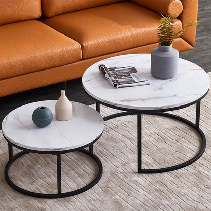 Luxor 2-in-1 Designer Marble Look Nested Coffee Tables White