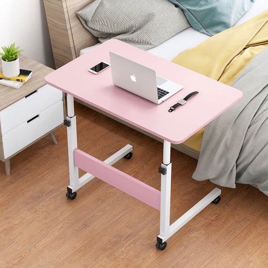 Adjustable Portable Sofa Bed Side Table Laptop Desk with Wheels Pink