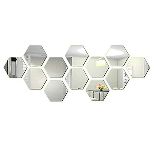 12PC Hexagonal Mirror Wall Stickers Decorative Home Art