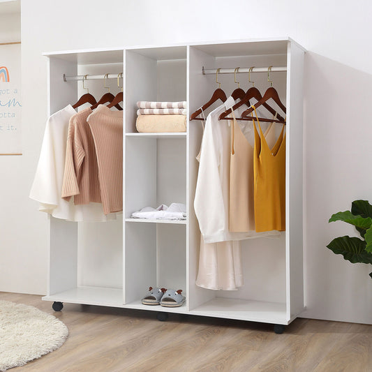 Space-Saving Wardrobe with Shelves and Hanging Racks White