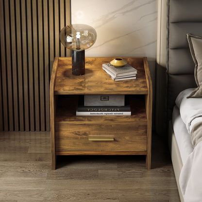 Rustic Wood Nightstand with Drawer for Serene Bedroom Decor